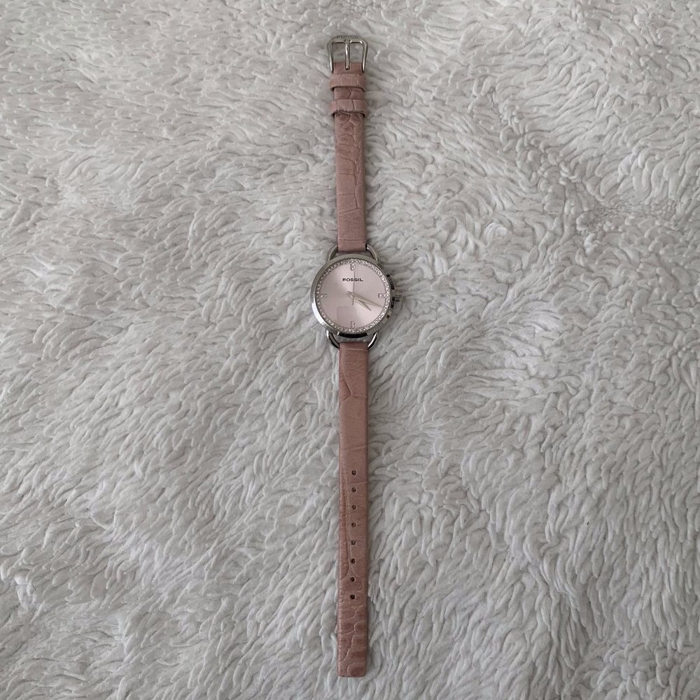 Fossil F2 Pink Alligator Genuine Leather Strap Crystal Rhinestone Watch ES-1273